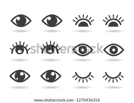 Eyes and eyelashs icons. Open ad closed human eye icon set, cute graphic silhouettes vector eyes
