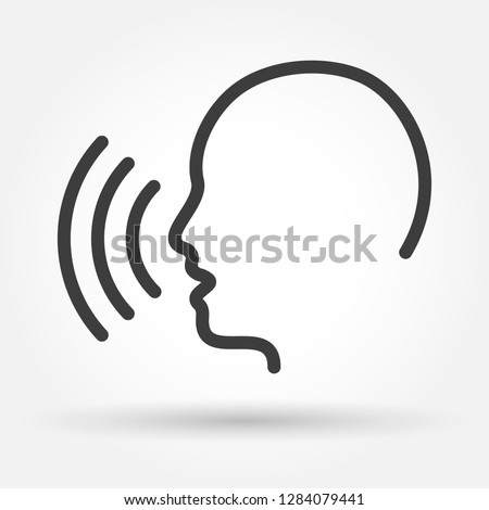 Voice control icon. Speak or talk recognition linear icon, speaking and talking command, sound commander or speech dictator head, vector illustration