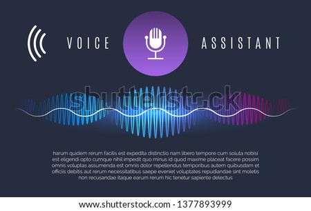 Soundwaves recognition assistant. Speech technology intelligence personal help, sound device controls and home voice assist concept, vector illustration