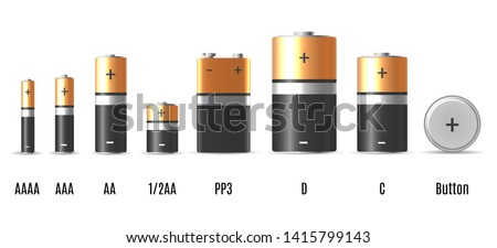 Alkaline batterie. Cylinder lithium battery vector illustration, ecology friendly metal batteries with electric chemical components