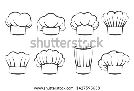 Cook chef hats icons. Hand drawn chefs toque vector illustration, kitchen cooker caps isolated on white background Foto stock © 