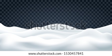 Snowdrifts on transparent. Snow landscape decor, beauty snowdrift wallpaper, frozen hills with snowbanks texture, empty snowbank fields panorama, vector illustration