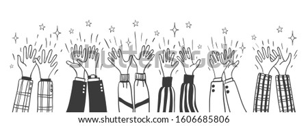 Doodle applause. Cartoon hand drawn crowd clapping hands vector illustration, sketched group cheers for election, celebrating party and teamwork concepts