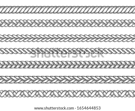Knitted braids. Fashion textil braid set vector illustration, braids patterns, seamless braided thread lines, knitting ropes vector illustration Foto stock © 