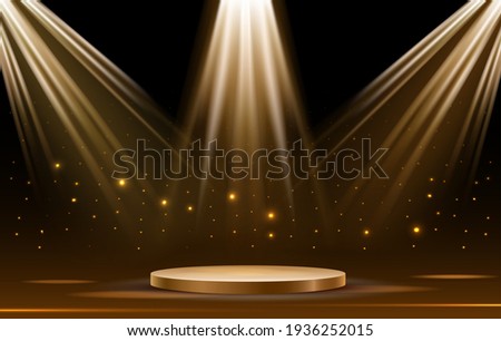 Iluminated gold podium, round pedestal 商業照片 © 
