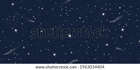 Cartoon starry pattern. Cosmic stars in darkness space vector print graphic, night sky constellations galaxy seamless background