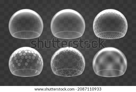 Sphere shield. Protected globe, energy spherical forcing element, spheric protection forced space for insurance cyber security technology concepts, transparent protective dome, vector illustration