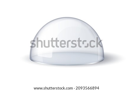 Transparent dome. Protected acrylic half sphere in real vector transparency, 3d glass protective shield for save concepts, plastic protection cover