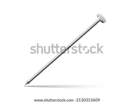 Steel nail isolated. Sharp details hammer nails on white, metal pin tools, construction clou spike images, fixing metallic hammering pins silver iron instrument vector illustration