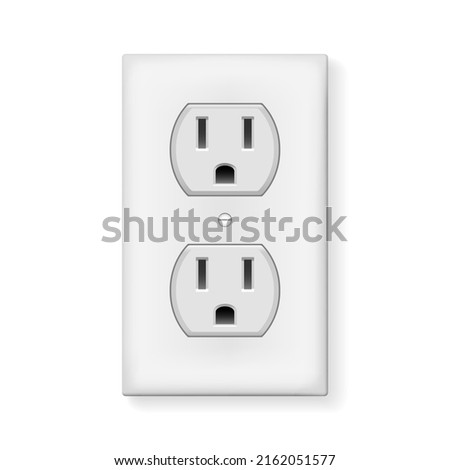 Energy outlet face. Electric socket Type B white frame, ac electrical wall plate, household lighting plug power outlets cover vector illustration