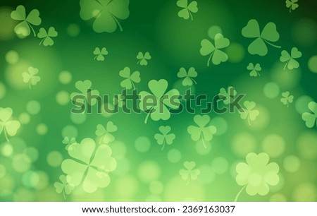 Bokeh background with falling clover leaves. Green 4-leaf 3-leaf shamrock green symbol of ireland nature plant summer vector illustration