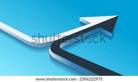 Two 3d arrows merging. Black and white arrow merger partnership joining merging revival conjunction concept, abstract 2 line motions joining alliance vector illustration