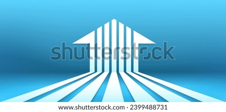 Merge arrow joining paths to united way emblem. Financial technological scientific unification consolidation coordination concept vector illustration