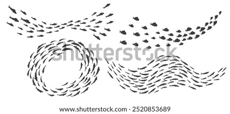 Shoal of fish icon set. Sea fish groups in the underwater isolated vector illustration