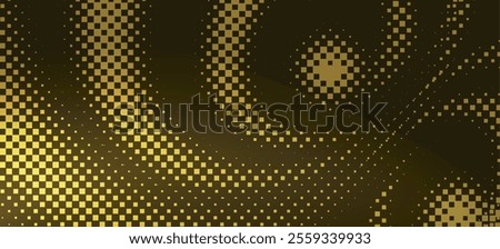 Halftone golden curves background. Square halftone on black vector illustration