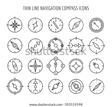 Linear compass icons. Thin line navigation symbols on white background. Vector illustration
