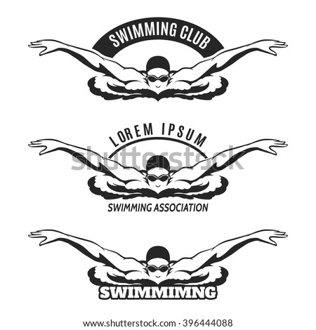 Swimming man on wave logo or swimmer icon. Vector illustration