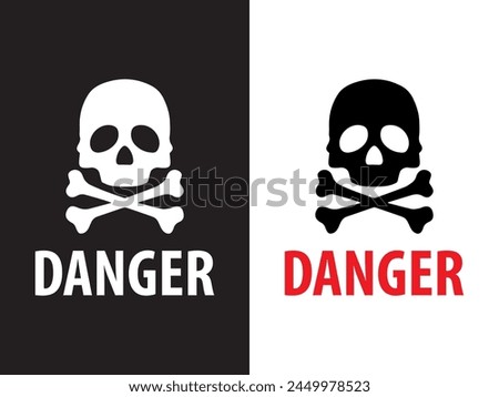 Danger sign logo vector illustration. Danger icon, danger symbol, warning zone, skull danger sign. Can use for infographic, banner, poster, web design. Isolated on white and black background. 