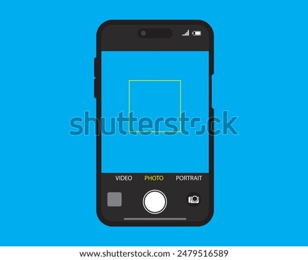 Camera interface in phone mobile screen vector. Screen, frame, interface, photo, camera, focus, display, vector, viewfinder, smartphone, mockup, 4k, picture. Can use for banner, web design, poster.  
