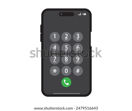 Keypad interface in phone screen vector. Screen, mobile, keypad, interface, digital, display, button, smart, touch. Can use for banner, web design, poster. Vector isolated on white background.