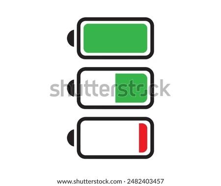 Smartphone battery level status icon vector. Status, vector, battery, level, icon, smartphone, energy, symbol, phone, power, charge, indicator, low, full. Can use for banner, web design, poster.