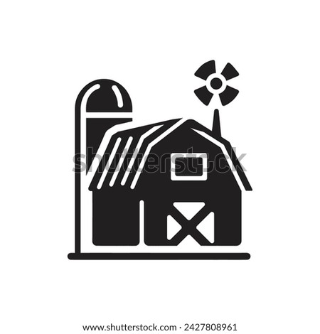 Barn with silo icon, Barn Building Farm Icon