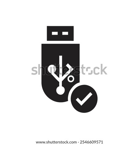 usb and check mark icon - on white background