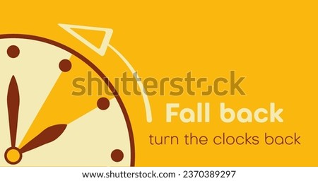 Daylight Saving Time ends, banner. Graphic minimalist clock with turning clock hands to winter time. Fall backward concept. Vector illustration