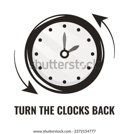 Daylight saving time ends. Fall back change clocks. Vector illustration with a clock turning an hour back. 