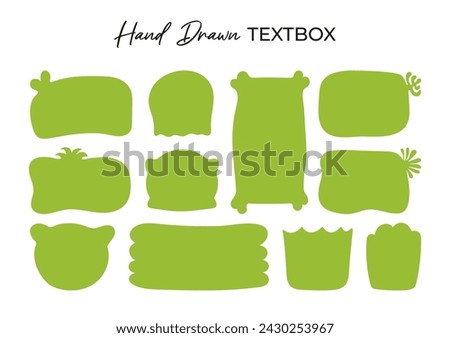 Hand drawn Green empty Textbox or speech bubbles isolated on white background. Hand-drawn quote poster Set. Blank text Frames template in Doodle style. Minimalist ragged design as created by children.