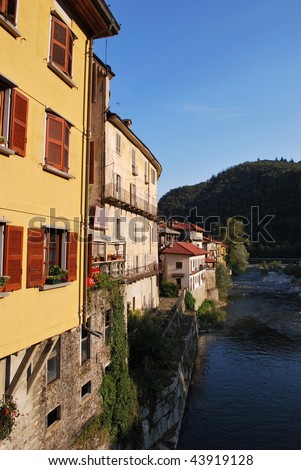 Houses on the river in Varallo Sesia, Piedmont, Italy
