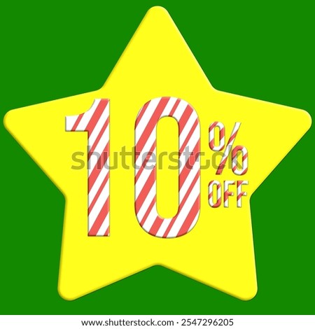 10% off Christmas candy cane effect, with yellow star and green background