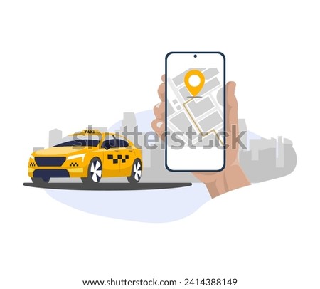 Ordering taxi car, rent and sharing using service mobile application. Vector illustration.	