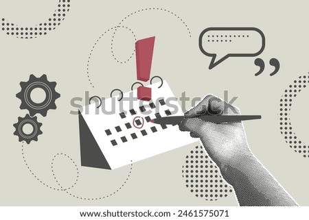 Trendy halftone collage of business concept. Illustration of planning,calendar,research,business report.Vector illustration of web banner,social media banner. Vector illustration