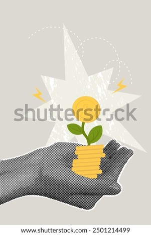 Fashionable halftones collage business concept. Concept of accumulation, profit growth,business, saving. Trendy modern retro illustration on financial theme. Vector illustration of business, finance, 