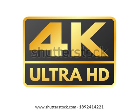 4K Ultra HD icon on white backdrop. High definition label. Gold UHD symbol. 4K resolution color mark. UHD 2160p video icon isolated. Vector illustration.
