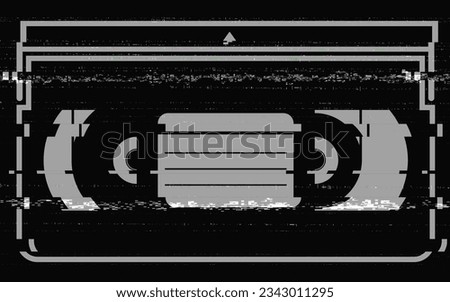 VHS glitch background. Videocassette concept with analog distortion. Retro banner template. Old camera effect with horizontal white lines. Vector illustration.