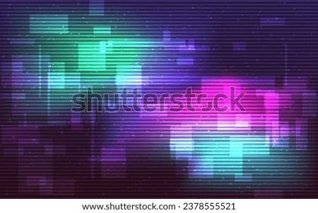 Glitch background. Geometric noise effect. Overlay color shapes. Modern glitched backdrop. Digital video error. Abstract techno texture. Dynamic color lines. Vector illustration.