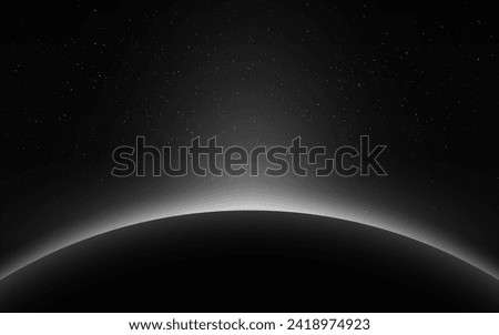 Sunrise earth. Cosmos eclipse. Sun rising over planet. Space sunrise with bright beams. Solar ring with sunlight and stars. Earth horizon. Vector illustration.