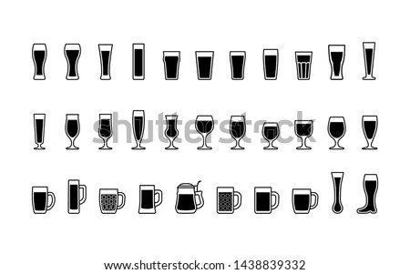 Black and white beer glasses icons. Vector