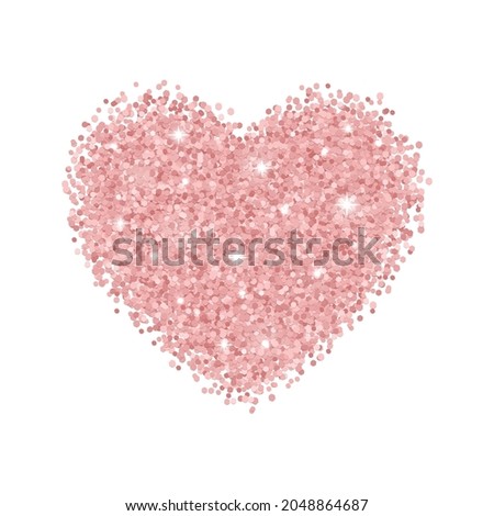 Rose gold glitter heart isolated on white background. Vector