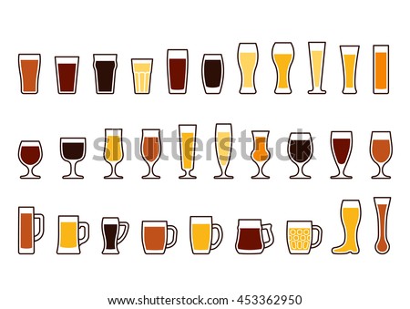 Beer glass. Set icons of beer mugs and glasses, vector illustration