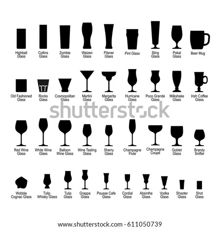 Bar glasses with names, black silhouette icons set, vector illustration ストックフォト © 