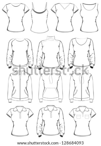 Collection Of Women Clothes Outline Templates. Vector Illustration ...