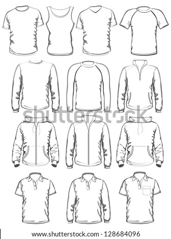 Collection Of Men Clothes Outline Templates. Vector Illustration ...