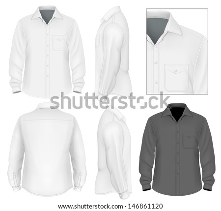 Photo-realistic vector illustration. Men's button down shirt long sleeve design template (front view, back and side views). Illustration contains gradient mesh.