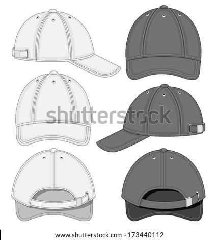 Vector Illustration Of Baseball Cap (Front, Back And Side View). Black ...