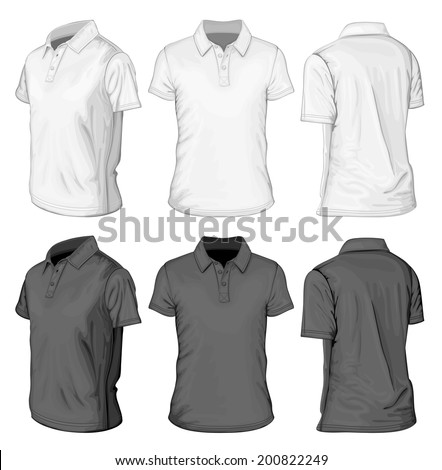 Men'S White And Black Short Sleeve Polo-Shirt Design Templates (Front ...