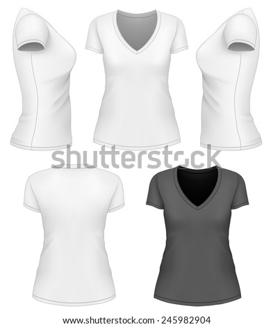 Women’s v-neck t-shirt design template. Vector illustration.