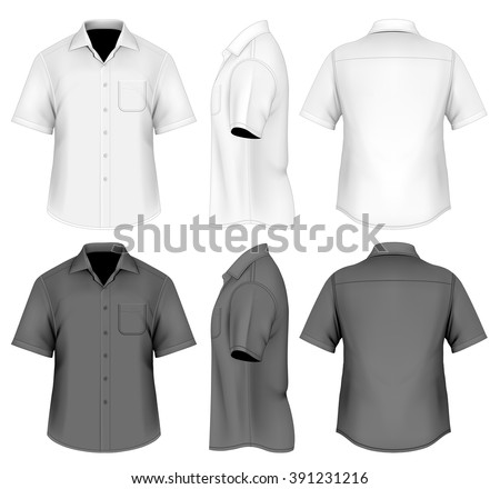 Men's short sleeved formal button down shirt . Fully editable handmade mesh, vector illustration.